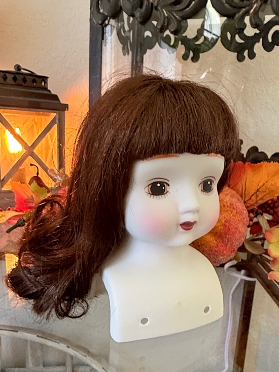Vintage Other - Vintage Porcelain Doll Head Display with Brown Hair-for Crafting